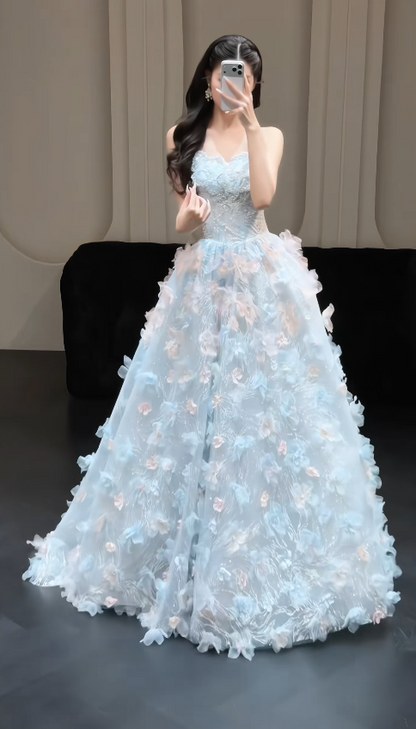 Elegant Blue Evening Dress A-Line Tulle Long Prom Dress DP06707