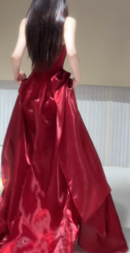Elegantes Abendkleid in Burgunderrot A-Linie aus Satin Langes Ballkleid DP06708