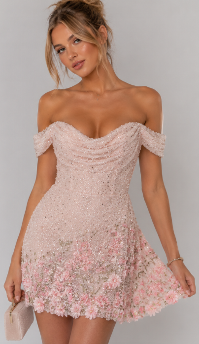 Modisches pinkes Hoco-Kleid Etuikleid Chiffon Perlen besticktes Geburtstagskleid DP06713