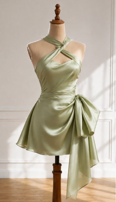 Fashion Green Hoco Dress Sheath Satin Birthday Dress DP06718