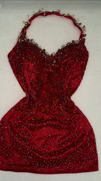 Fashion Burgundy Hoco Dress Sheath Beaded Satin Birthday Dress DP06722