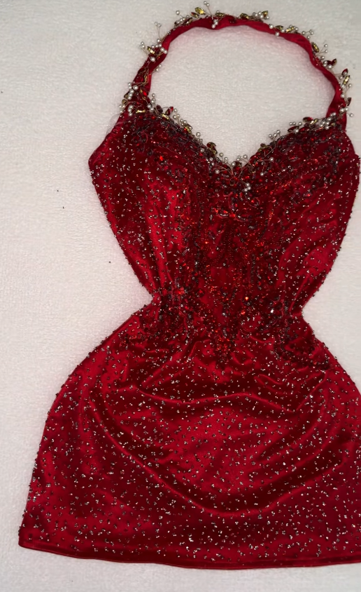 Fashion Burgundy Hoco Dress Sheath Beaded Satin Birthday Dress DP06722