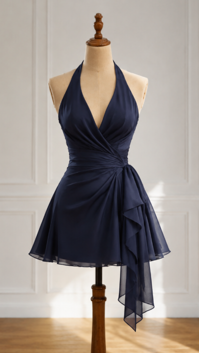Modisches marineblaues Hoco-Kleid A-Linie Chiffon-Geburtstagskleid DP06726