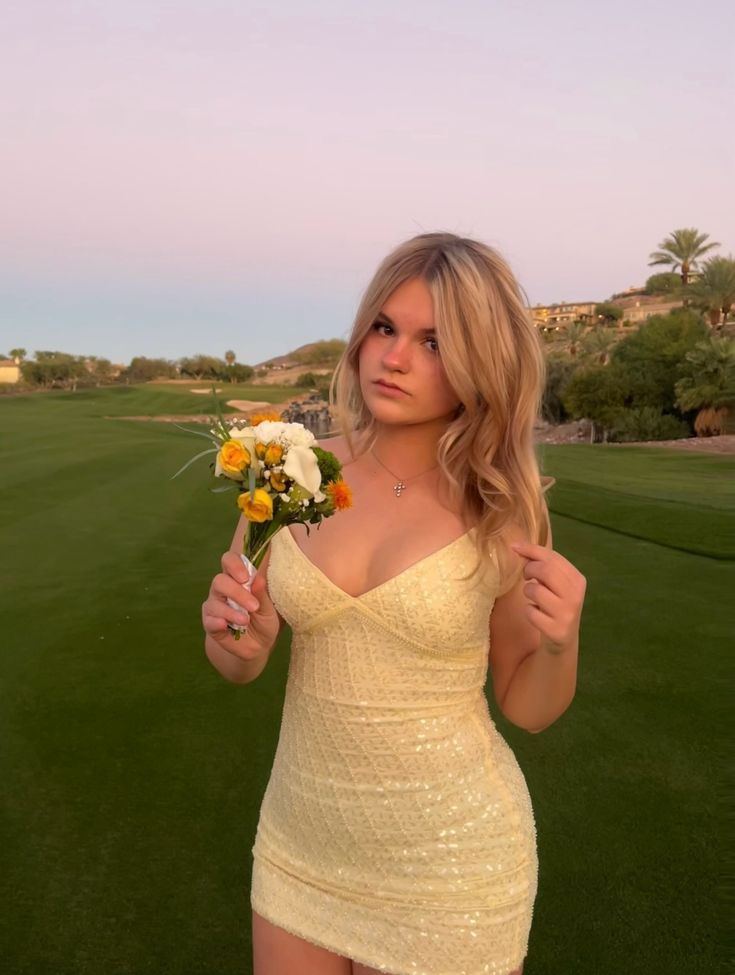 Fashion Yellow Hoco Dress Sheath Lace Birthday Dress DP06732