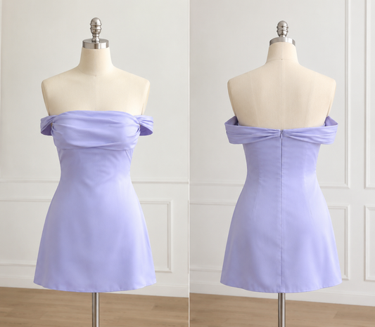 Fashion Purple Hoco Dress Sheath Satin Birthday Dress DP06734