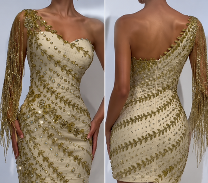 Robe fourreau en satin perlé Fashion Champagne Hoco DP06735