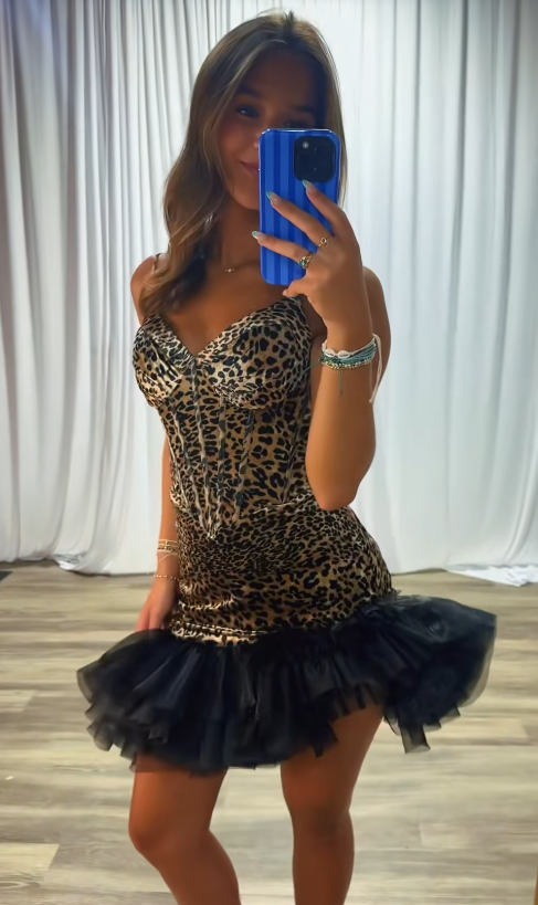 Fashion Leopard Birthday Dress Sheath Satin Homecoming Dress DP06740