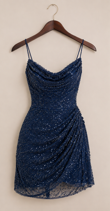 Fashion Navy Blue Birthday Dress Sheath Beaded Tulle Homecoming Dress DP06752