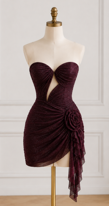 Modisches burgunderrotes Geburtstagskleid Etui-Kleid Chiffon-Kleid für Heimkehr DP06754