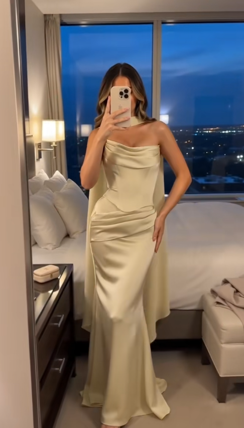 Fashion Yellow Prom Dress Sheath Satin Evening Dress DP06756