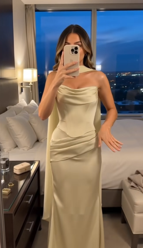 Fashion Yellow Prom Dress Sheath Satin Evening Dress DP06756