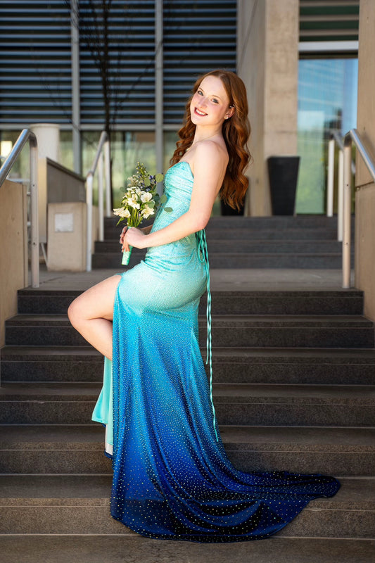 Fashion Blue Prom Dress Sheath Sequins Evening Dress DP06758