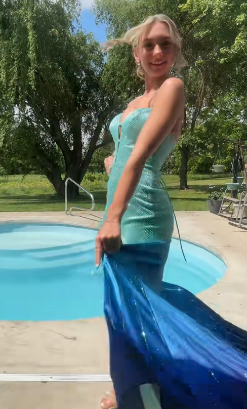 Fashion Blue Prom Dress Sheath Sequins Evening Dress DP06758