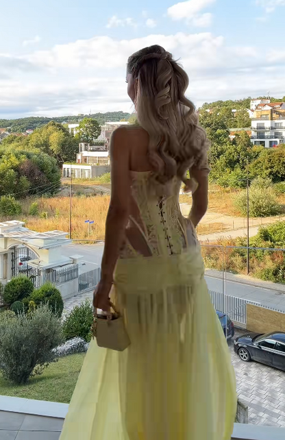 Fashion Yellow Prom Dress Sheath Chiffon Evening Dress DP06759