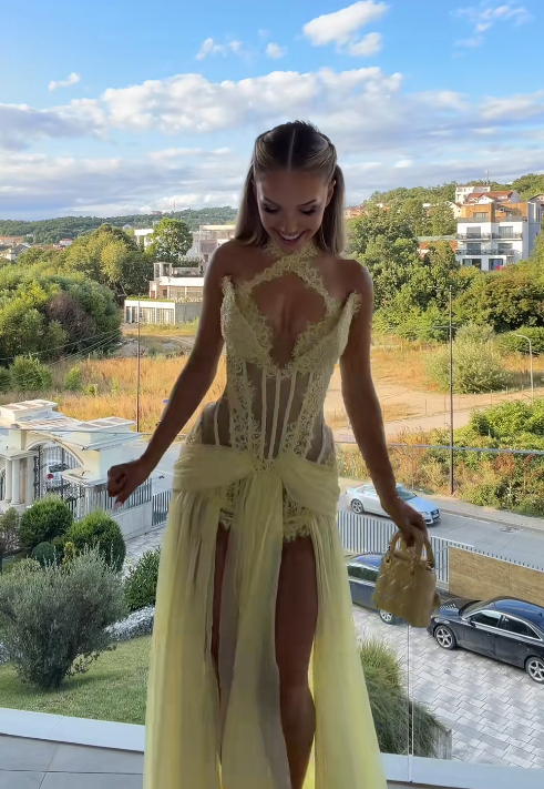 Fashion Yellow Prom Dress Sheath Chiffon Evening Dress DP06759