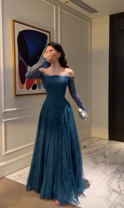 Fashion Dark Teal Prom Dress A-Line Lace Evening Dress DP06760