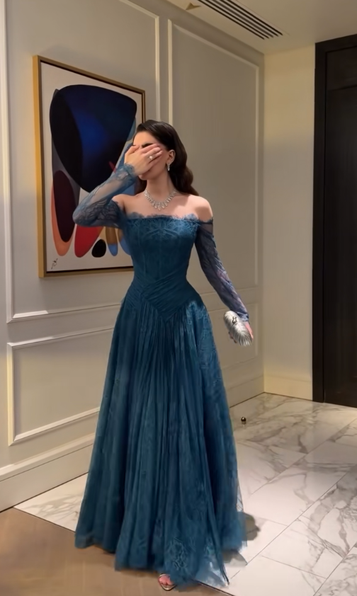 Fashion Dark Teal Prom Dress A-Line Lace Evening Dress DP06760