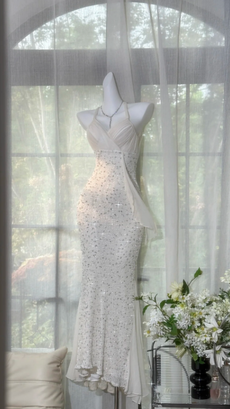 Chic White Long Evening Dress Sheath Chiffon Prom Dress DP06767