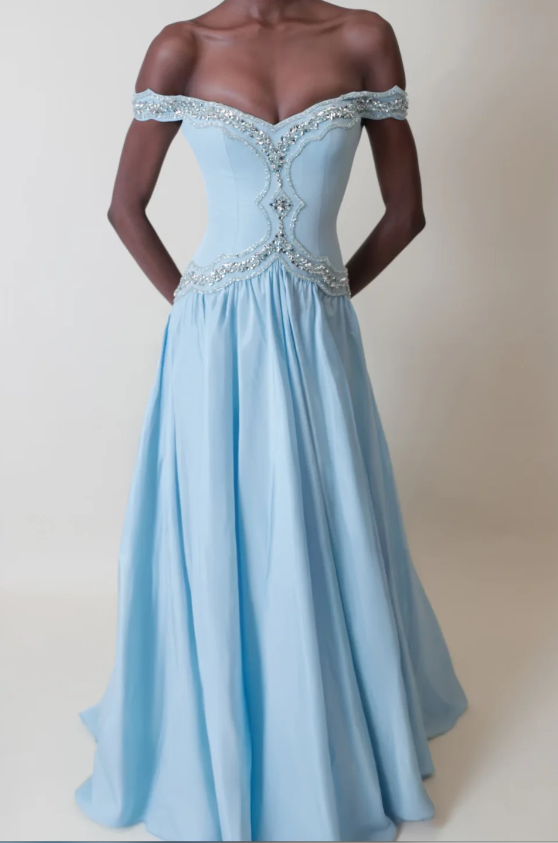 Elegant Blue Prom Dress Sheath Chiffon Long Evening Dress DP06789