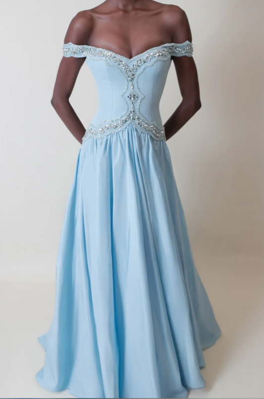 Elegant Blue Prom Dress Sheath Chiffon Long Evening Dress DP06789