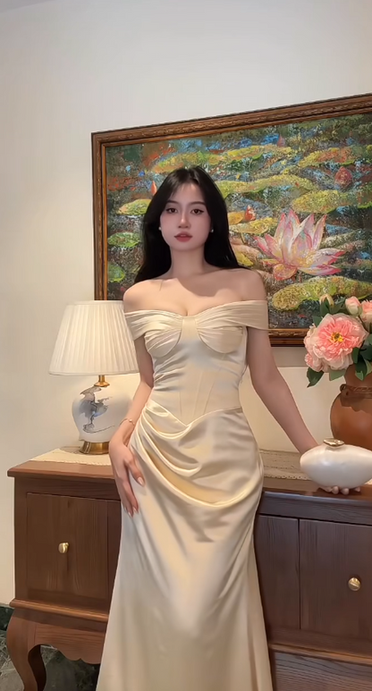 Elegant  Champgane Prom Dress Sheath Satin Long Evening Dress DP06791