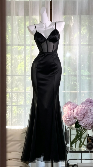 Elegant Black Prom Dress Sheath Chiffon Long Evening Dress DP06827
