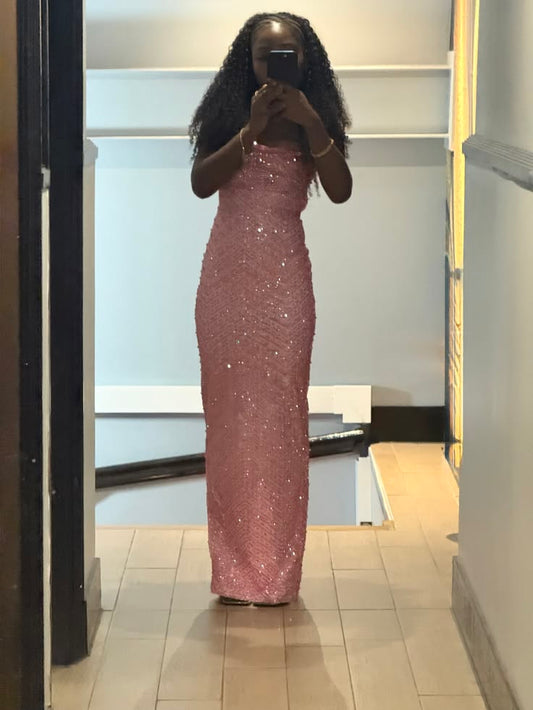 Elegant Pink Prom Dress Sheath Tulle Long Evening Dress DP06832