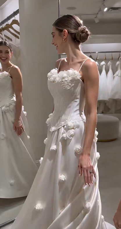 Chic White Bridal Gown A-Line Satin Wedding DressDP06834