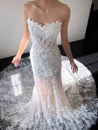 Chic White Bridal Gown Mermaid Lace Wedding Dress DP06837