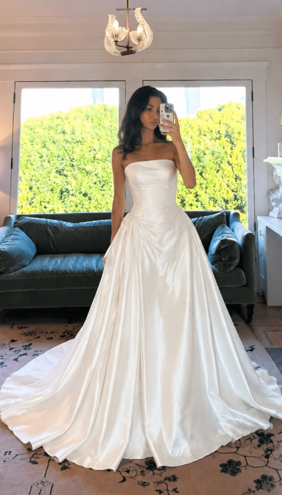 Chic White Bridal Gown A-Line Satin Wedding Dress DP06839
