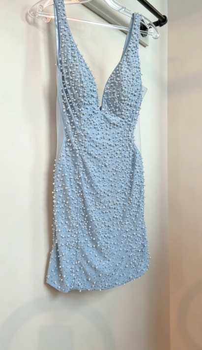 Glamouröses blaues Geburtstagskleid Etui Chiffon Perlen Senior Hoco Kleid DP06846