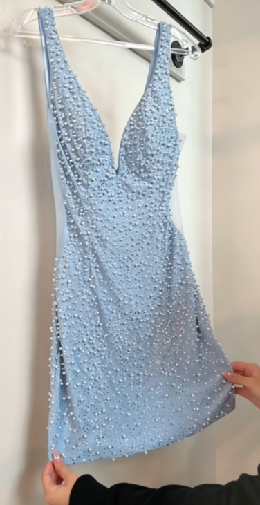 Glamouröses blaues Geburtstagskleid Etui Chiffon Perlen Senior Hoco Kleid DP06846
