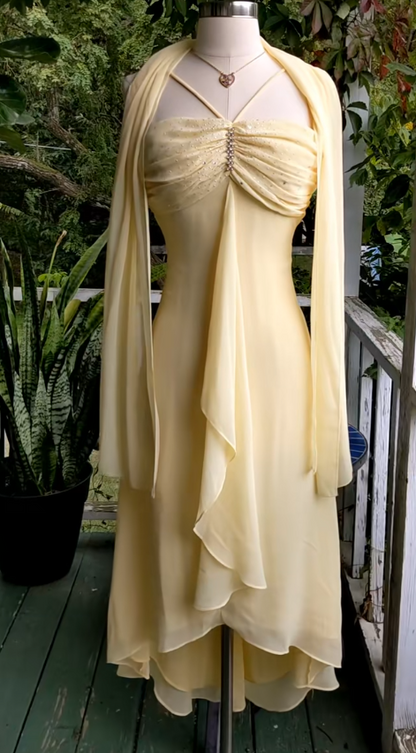 Glamoureuse Robe de Soirée Jaune Coupe Droite Mousseline Robe Hoco DP06854