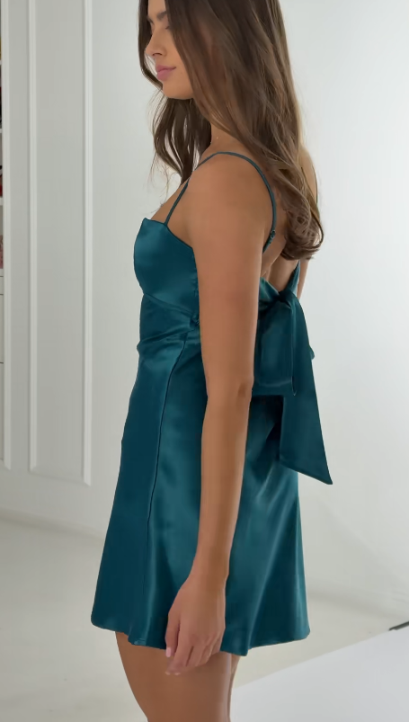 Elegantes, Pfauenblaues Geburtstagskleid, Etui-Stil, Satin, Hoco-Kleid DP06865