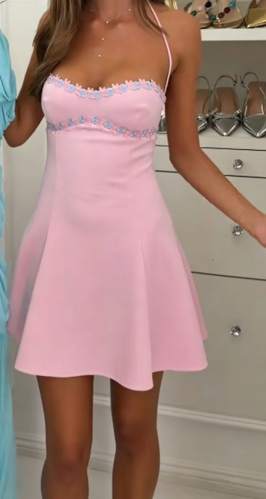 Robe d'anniversaire chic rose fourreau mousseline robe de rentrée DP06869