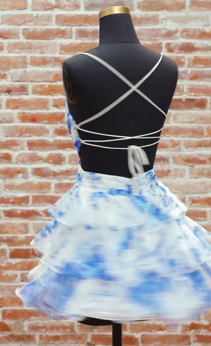 Robe de soirée chic bleu ligne A en mousseline DP06871