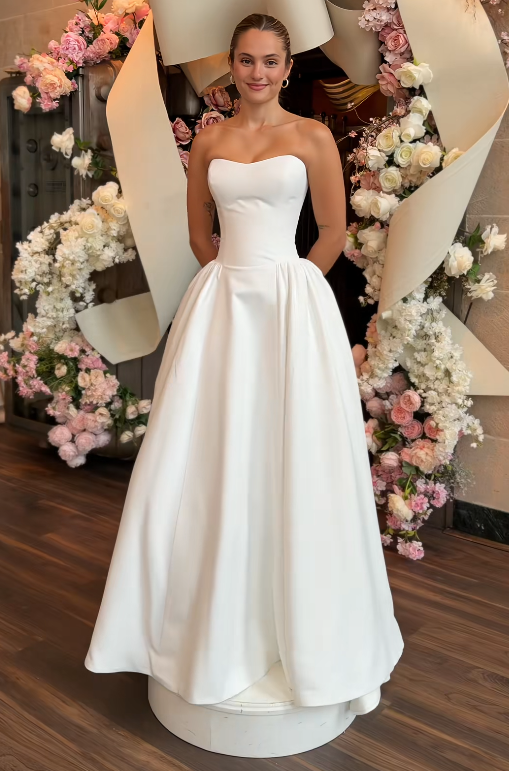 Simple A-Line Birdal Gown White Wedding Dress DP06884