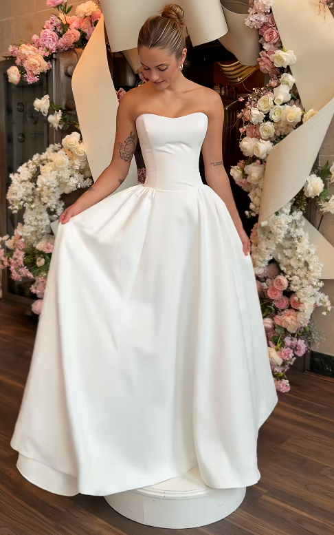 Simple A-Line Birdal Gown White Wedding Dress DP06884