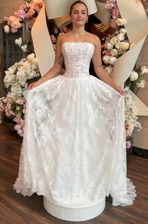 Simple A-Line Birdal Gown White Wedding Dress DP06885