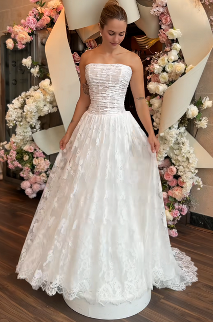 Simple A-Line Birdal Gown White Wedding Dress DP06885