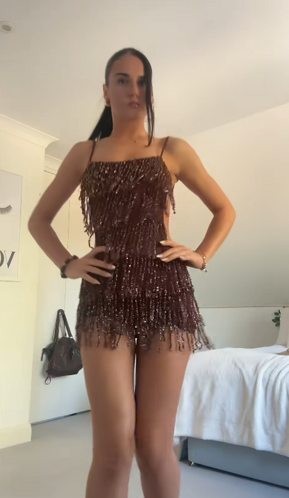 Chic Sheath Short Birthday Dress Brown Homecoming Dress DP06892