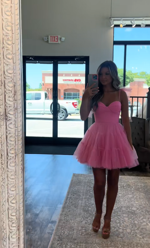 Chic A-Line Short Birthday Dress Pink Homecoming Dress DP06902