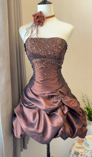 Chic Sheath Short Birthday Dress Brown Homecoming Dress DP06908