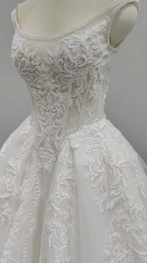White Wedding Dress A-Line Tulle Bridal Gown DP06917