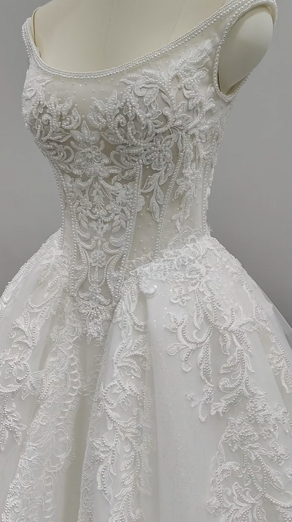 White Wedding Dress A-Line Tulle Bridal Gown DP06917