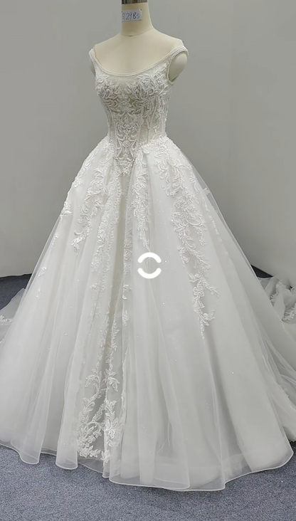 White Wedding Dress A-Line Tulle Bridal Gown DP06917