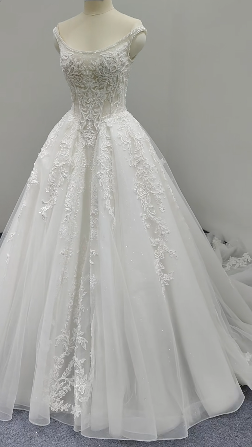 White Wedding Dress A-Line Tulle Bridal Gown DP06917