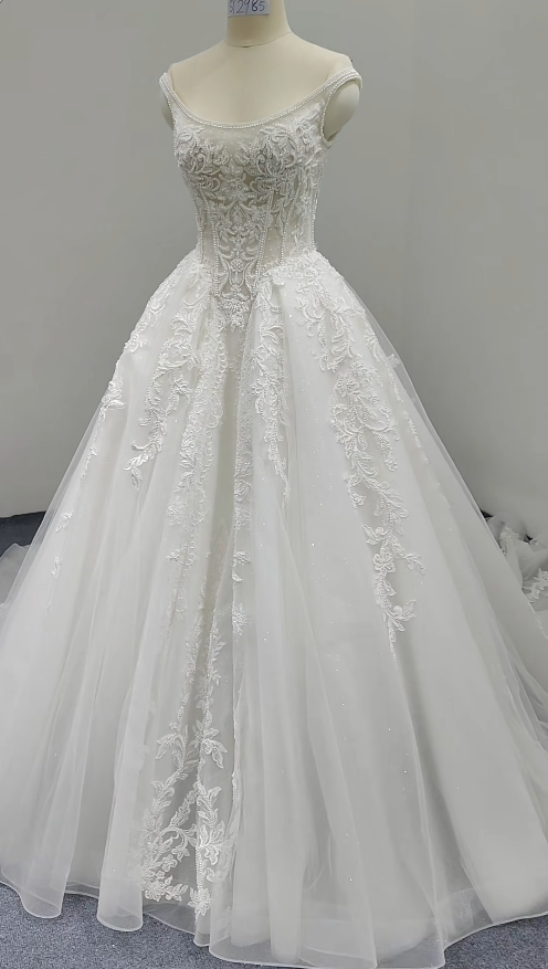 White Wedding Dress A-Line Tulle Bridal Gown DP06917