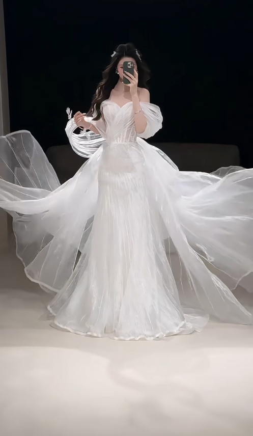 White Wedding Dress Sheath Tulle Bridal Gown DP06918