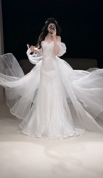White Wedding Dress Sheath Tulle Bridal Gown DP06918